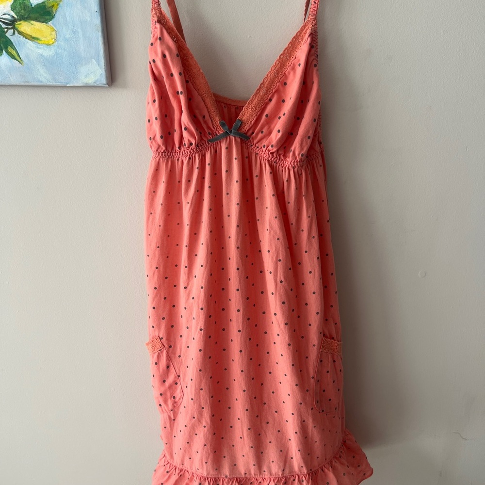 Xhilaration Coral and Blue Polka Dot Chemise
